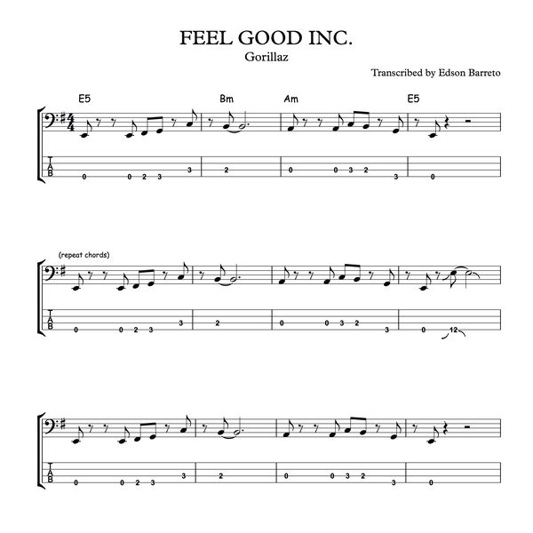 Feel Good Inc Gorillaz Bass Transcription Score Tab Lesson Edson Renato Vitti Barreto Learn A New Skill Images Icons Pictures Hotmart